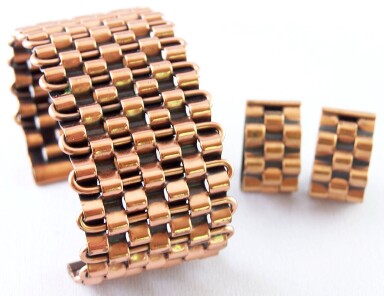 SJ5 Renoir Basketweave copper cuff bracelet & ERs